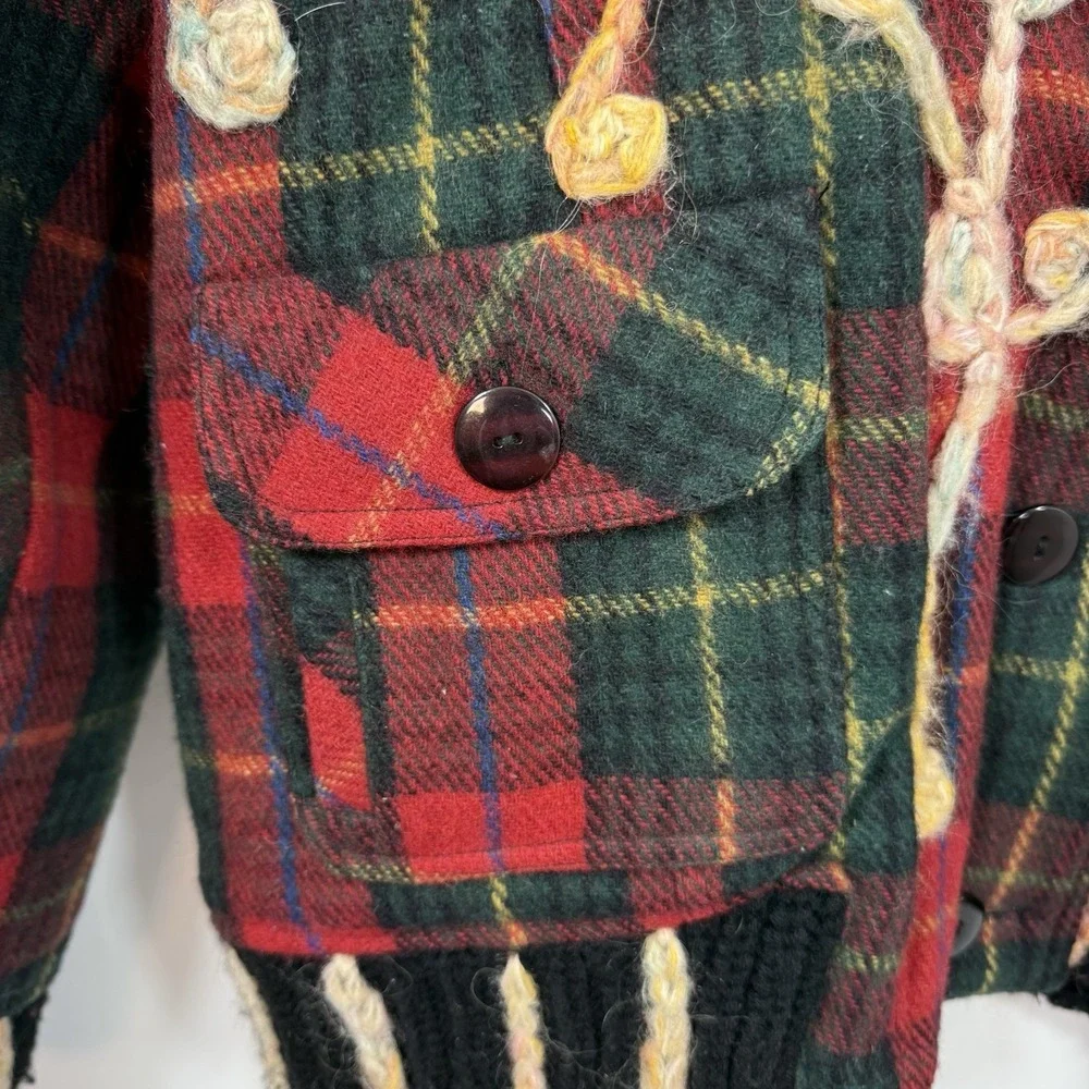Parsley & Sage Wool Plaid Embroidered‎ Hooded Jacket Boho Large - Picture 4 of 10